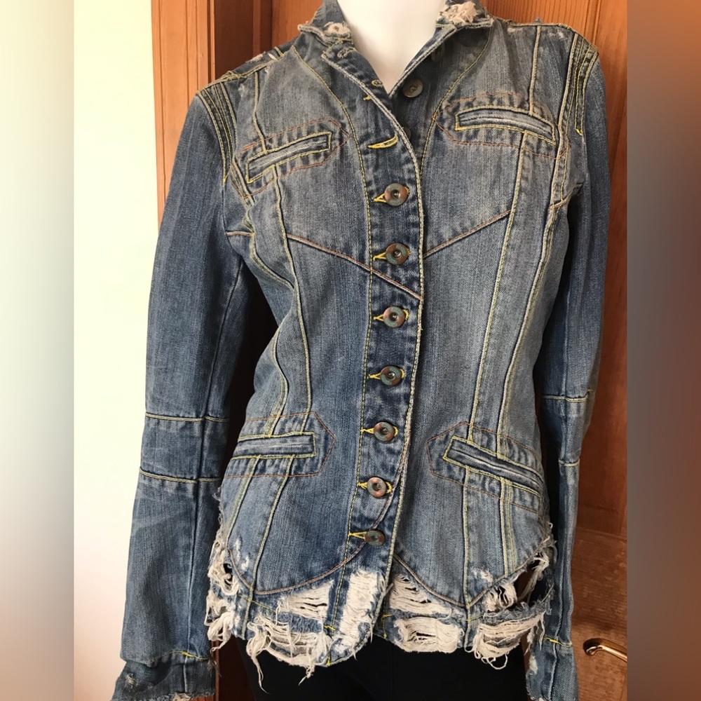 Dondup Distressed Denim Jean Jacket Italy TG 28